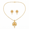 Gold-Plated Jewellery Set for Women – Elegant Geometric Sunburst Pendant Necklace and Matching Stud Earrings with Ruby Pink Stones and Clear Crystal Accents