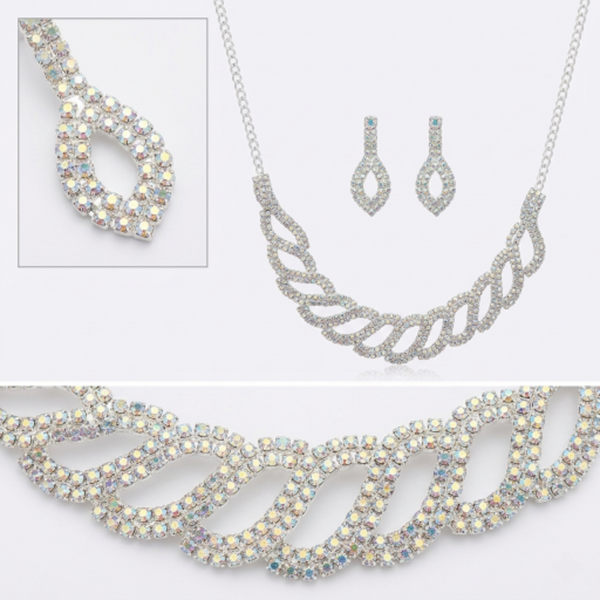 Sparkling Rhinestone Necklace and Earrings Set for Women - Silver-Tone Crystal Choker with Matching Drop Earrings - Elegant Bridal & Evening Jewellery Set for Weddings, Prom, and Parties