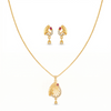 Gold Plated Necklace and Earrings Set for Women - Ethnic Pendant with Red Ruby Stone and Cubic Zirconia Accents - Traditional Jewellery Set for Weddings, Parties, and Festive Occasions