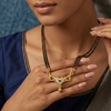 Gold Plated Double String Black Seed Bead Mangalsutra for Women | Traditional Ethnic Heart Pendant Necklace with American Diamond Accents | Daily Wear Tanmaniya for Marriage