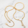 Gold Plated White Heart Pendant Necklace - Flat Snake Herringbone Chain with Crystal Dangle - Elegant Adjustable Jewellery for Women and Girls