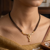 Gold Plated Double Line Mangalsutra Necklace for Women, Traditional Black Beaded Chain with CZ Diamond Pendant Indian Bridal Jewellery