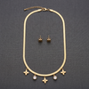 Gold Plated Clover Charm Necklace and Earrings Set for Women - Stainless Steel Dainty Herringbone Snake Chain with Crystal Floral Charms - Tarnish Resistant Fashion Jewellery Gift for Her