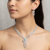 Elegant Silver-Plated Choker Necklace and Earrings Set with Mint Green & Blush Pink Baguette Crystals – Fancy Bridal & Party Wear Jewellery for Women and Girls