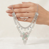 Elegant Floral Crystal Choker Necklace and Earring Set for Women | Silver-Plated Rhinestone Jewellery with Pink and Green Stones | Wedding, Party, and Bridal Wear Accessories
