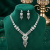 Elegant Silver-Plated Choker Necklace and Earrings Set with Mint Green & Blush Pink Baguette Crystals – Fancy Bridal & Party Wear Jewellery for Women and Girls