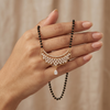 Traditional Gold Plated CZ Diamond Crescent Pendant Mangalsutra for Women | Single Line Black Beads Tanmaniya Necklace for Daily and Festive Wear