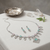 Elegant Rhodium-Plated Kundan Necklace Set with Mint Green & Blush Pink Stones – Floral Choker Jewellery with Matching Drop Earrings for Women and Girls – Perfect for Weddings, Parties, and Festive Wear