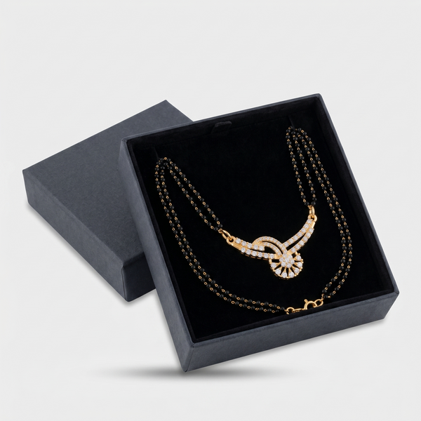 Gold-Plated Diamond-Studded Mangalsutra with Traditional Black Bead Chain for Women