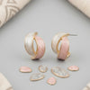 Rose Gold Pastel Pink White Enamel Half Hoop Earrings For Women