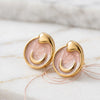 Pink Gold Plated Enamel Crescent Moon Stud Earrings For Women
