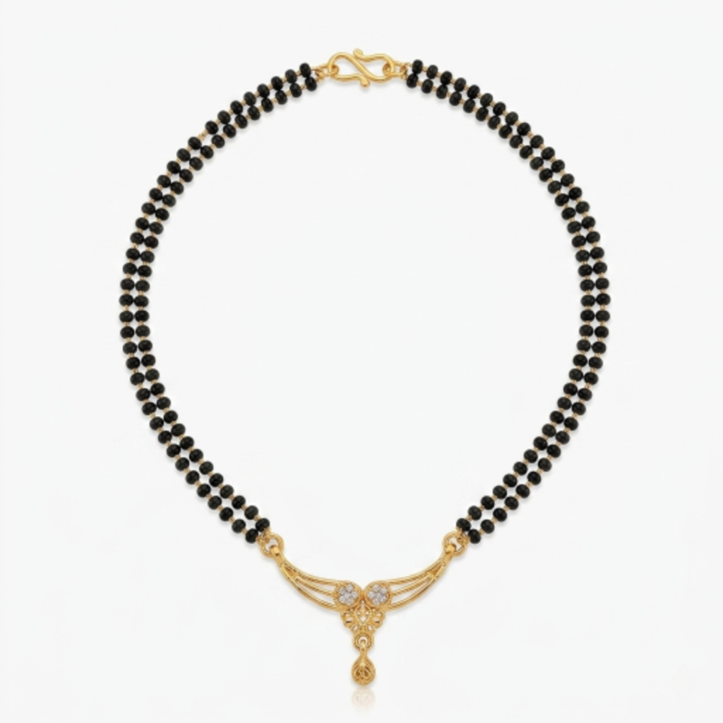 Gold Plated Double Layered Mangalsutra for Women | Traditional Black Seed Beads Chain with CZ Studded Floral Pendant | Ethnic Wedding & Daily Wear Jewellery