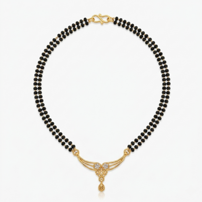 Gold Plated Double Layered Mangalsutra for Women | Traditional Black Seed Beads Chain with CZ Studded Floral Pendant | Ethnic Wedding & Daily Wear Jewellery
