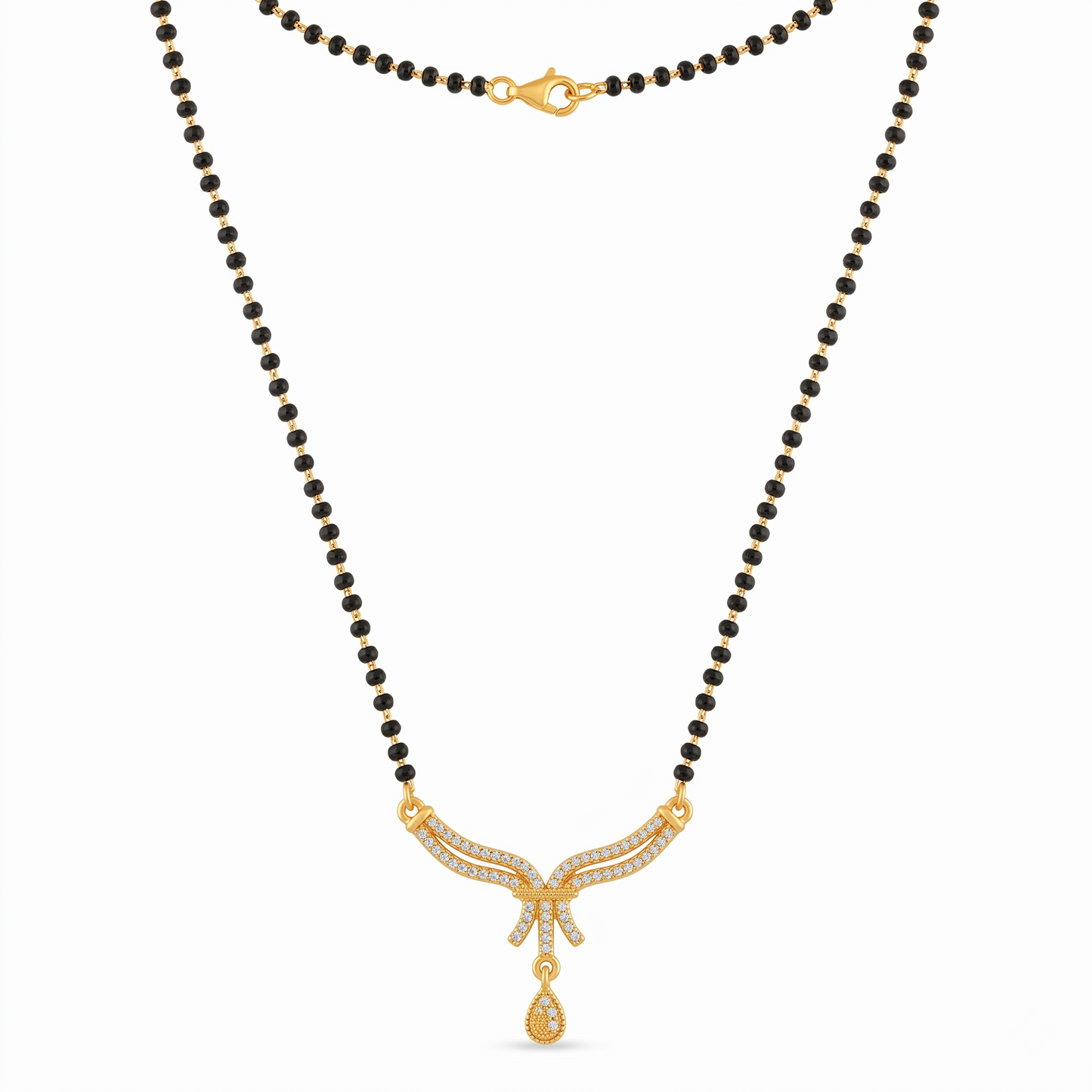 Modern Mangalsutra for Women - Gold Plated Diamond Pendant Black Bead Single Chain | Elegant Daily Wear and Festival Short Mangalsutra Necklace