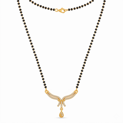 Modern Mangalsutra for Women - Gold Plated Diamond Pendant Black Bead Single Chain | Elegant Daily Wear and Festival Short Mangalsutra Necklace