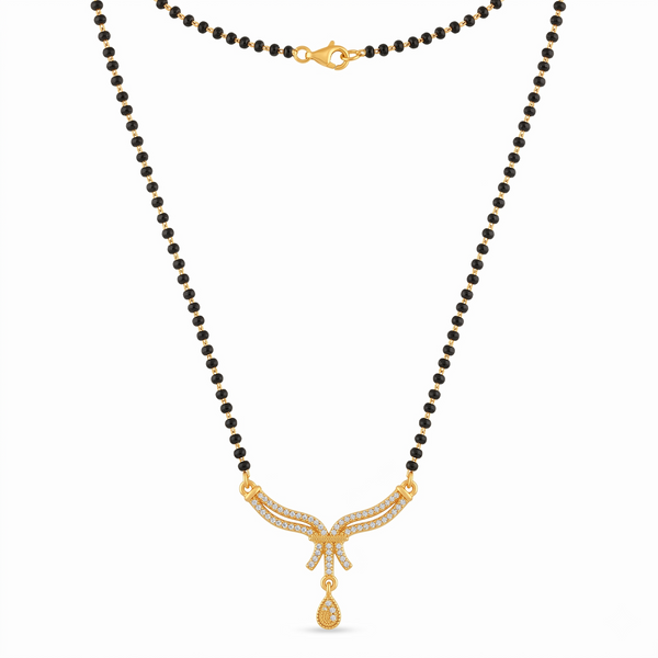 Modern Mangalsutra for Women - Gold Plated Diamond Pendant Black Bead Single Chain | Elegant Daily Wear and Festival Short Mangalsutra Necklace