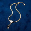 Gold Plated White Heart Pendant Necklace - Flat Snake Herringbone Chain with Crystal Dangle - Elegant Adjustable Jewellery for Women and Girls
