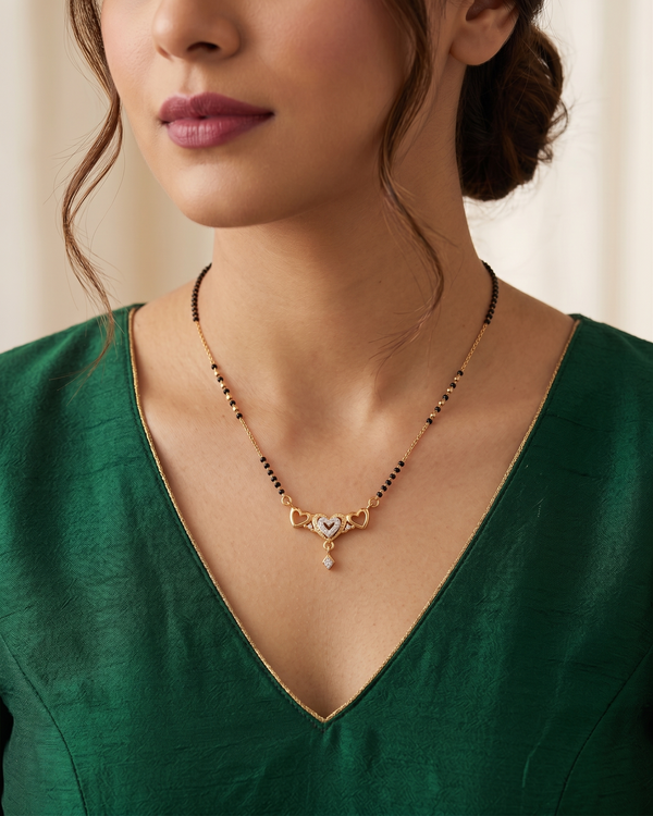 Gold-Plated Double-String Heart Mangalsutra (18K Gold Plated)