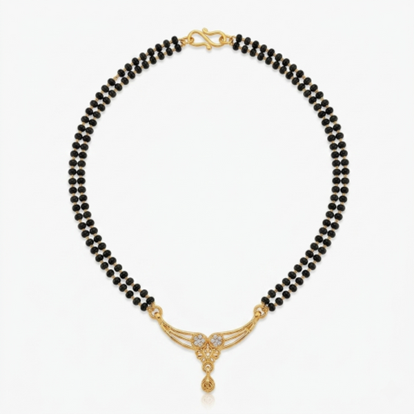 Gold Plated Double Layered Mangalsutra for Women | Traditional Black Seed Beads Chain with CZ Studded Floral Pendant | Ethnic Wedding & Daily Wear Jewellery