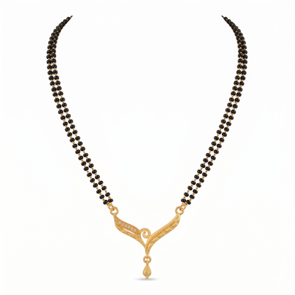 Gold Plated Double Layer Mangalsutra for Women with CZ Accents | Two Line Black Bead Chain Necklace for Daily Wear or Wedding Gift | Traditionally Designed Pendant