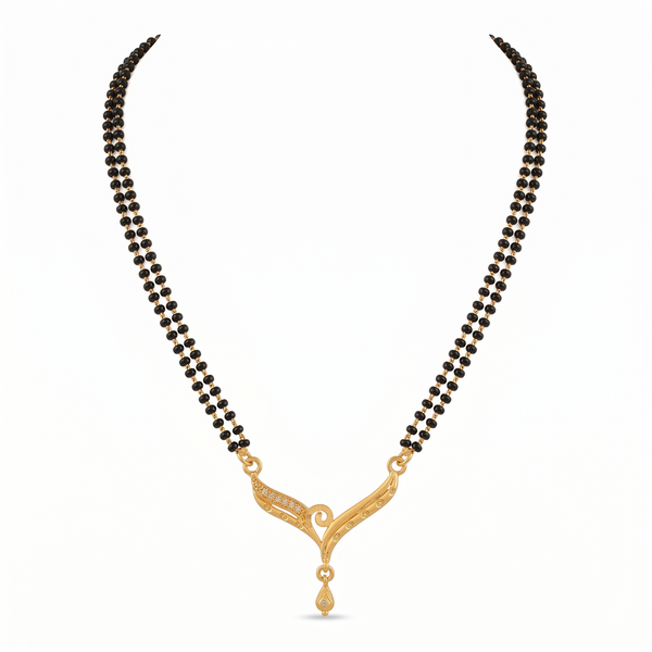 Gold Plated Double Layer Mangalsutra for Women with CZ Accents | Two Line Black Bead Chain Necklace for Daily Wear or Wedding Gift | Traditionally Designed Pendant