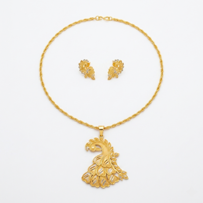 Exquisite Gold-Plated Peacock Pendant Necklace and Earrings Set for Women - Traditional Ethnic Indian Jewellery for Weddings, Festivals, and Special Occasions