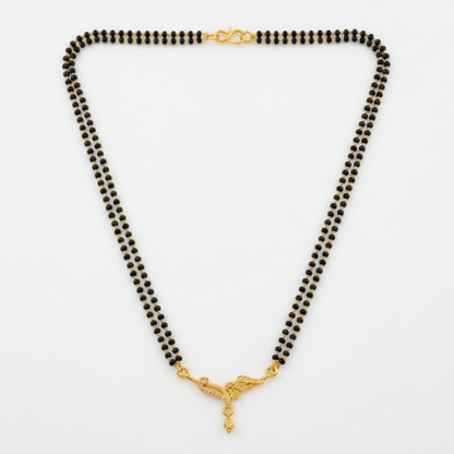 Traditional Gold Plated Dual Strand Black Beaded Mangalsutra with CZ Diamond Studded Floral Pendant for Women - Ethnic Jewellery for Weddings & Festivals