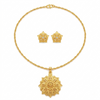 Gold-Plated Floral Pendant Necklace and Earring Set for Women, Traditional Ethnic Flower Design Jewellery Set with Twisted Chain, Gift Box Included