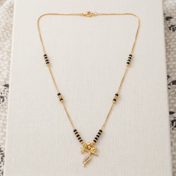 Gold Plated Mangalsutra for Women | Stylish CZ Diamond Studded Tanmaniya Necklace | Modern Daily Wear Black Bead Chain