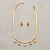 Gold Plated Clover Charm Necklace and Earrings Set for Women - Stainless Steel Dainty Herringbone Snake Chain with Crystal Floral Charms - Tarnish Resistant Fashion Jewellery Gift for Her
