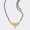 Gold Plated American Diamond Mangalsutra for Women | Elegant Curved CZ Pendant with Single Line Black Bead Chain | Traditional Indian Wedding Jewellery