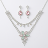 Elegant Floral Crystal Choker Necklace and Earring Set for Women | Silver-Plated Rhinestone Jewellery with Pink and Green Stones | Wedding, Party, and Bridal Wear Accessories