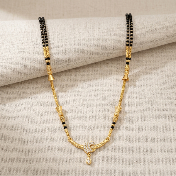 Elite Gold-Plated Double Layer Mangalsutra with American Diamond Crescent Pendant for Women | Traditional Daily Wear Tanmaniya