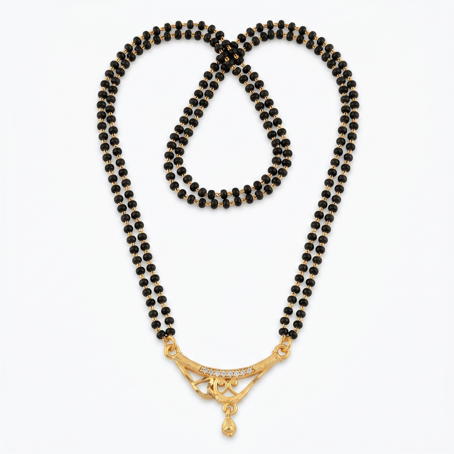 Traditional Gold Plated Double Layer Mangalsutra for Women | Cz Diamond Studded Pendant Short Tanmaniya Mangalsutra Necklace | Black Beads Daily Wear Jewellery for Women