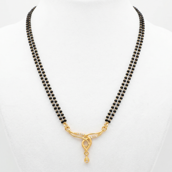 Gold Plated Double Line Mangalsutra Necklace for Women, Traditional Black Beaded Chain with CZ Diamond Pendant Indian Bridal Jewellery