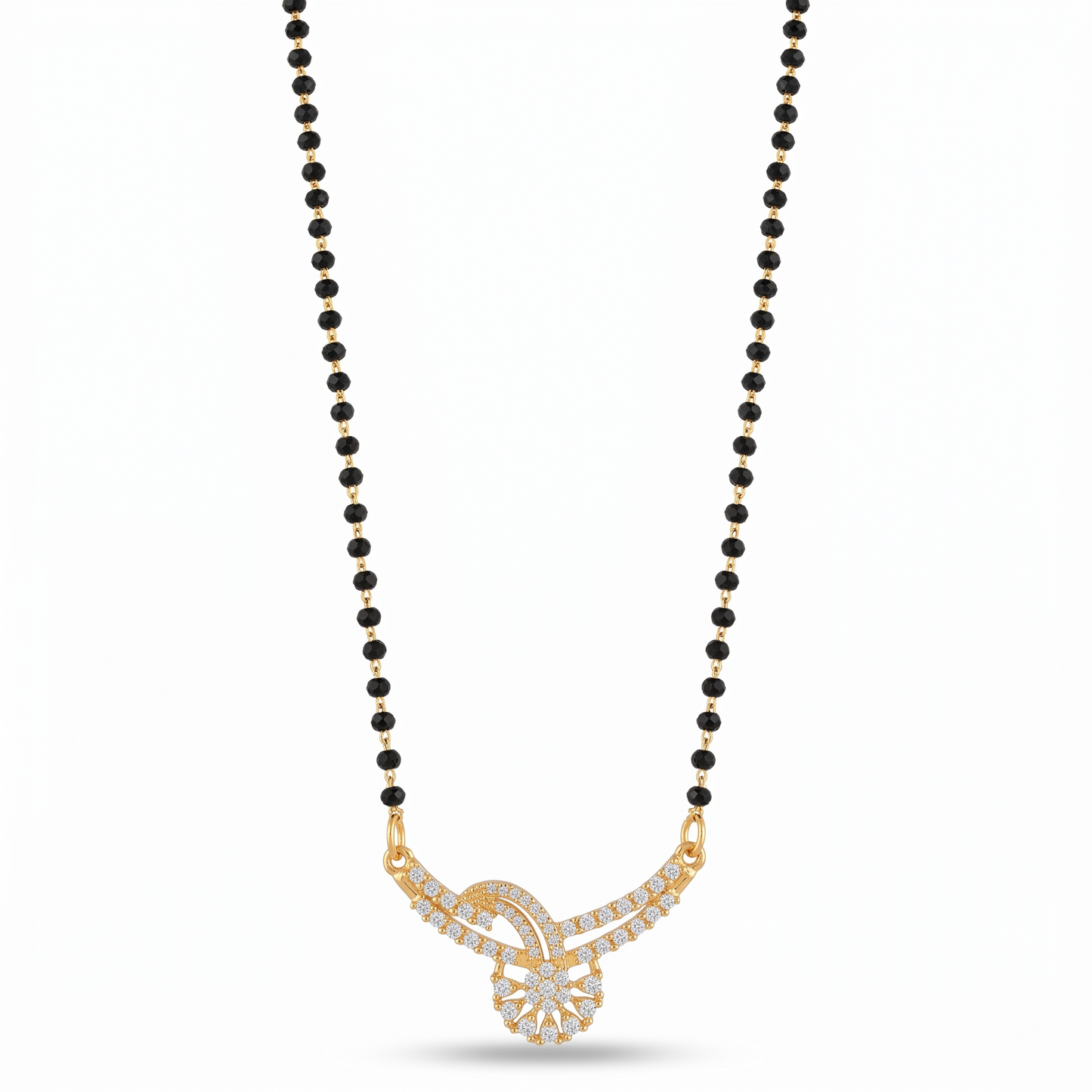 Gold-Plated Diamond-Studded Mangalsutra with Traditional Black Bead Chain for Women