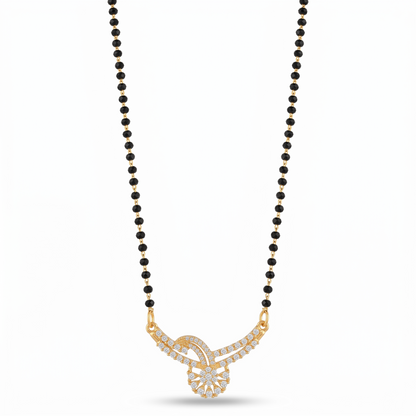 Gold-Plated Diamond-Studded Mangalsutra with Traditional Black Bead Chain for Women