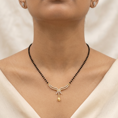 Modern Mangalsutra for Women - Gold Plated Diamond Pendant Black Bead Single Chain | Elegant Daily Wear and Festival Short Mangalsutra Necklace