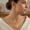 Gold-Plated Floral Pendant Necklace and Earring Set for Women, Traditional Ethnic Flower Design Jewellery Set with Twisted Chain, Gift Box Included