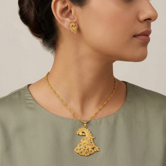 Exquisite Gold-Plated Peacock Pendant Necklace and Earrings Set for Women - Traditional Ethnic Indian Jewellery for Weddings, Festivals, and Special Occasions