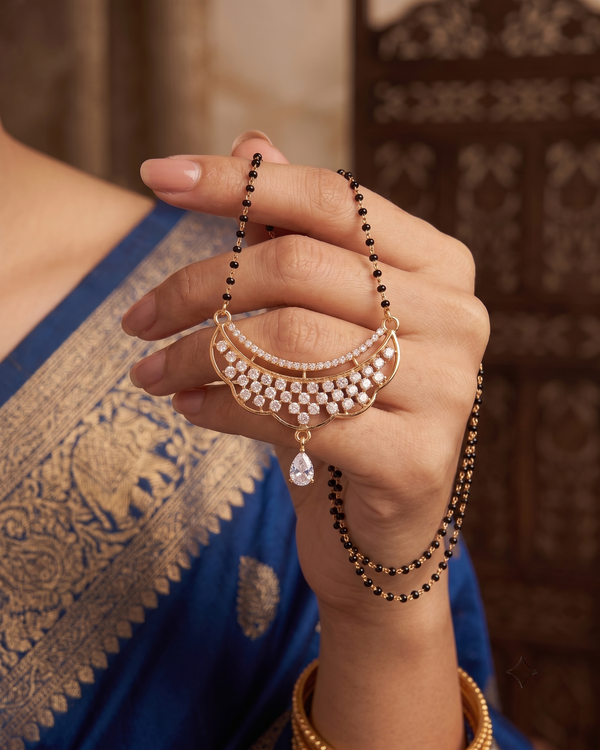 Gold-Plated CZ Crescent Mangalsutra (18K Gold Plated)