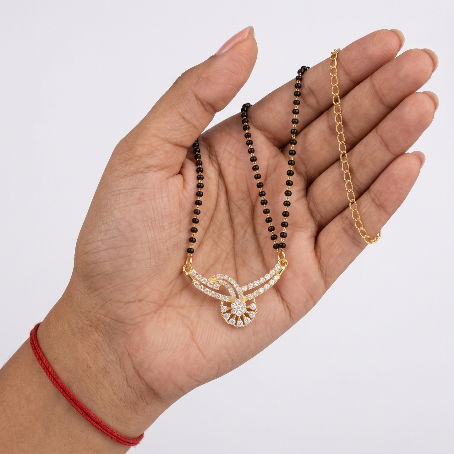 Gold-Plated Diamond-Studded Mangalsutra with Traditional Black Bead Chain for Women