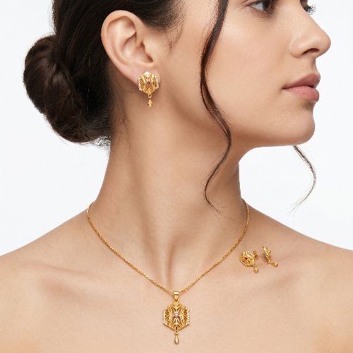 Elegant Gold-Toned Hexagon Locket Necklace Set with Matching Earrings – Designer Ruby-Studded Ethnic Jewellery for Girls and Women – Perfect Anniversary or Birthday Gift for Her