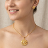 Elegant Gold-Plated Floral Pendant Necklace with Star-Shaped Stud Earrings - Traditional Jewellery Set for Women and Girls - Ethnic Sun Filigree Design for Weddings and Festivals