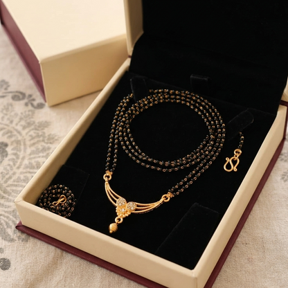 Gold Plated Double Layered Mangalsutra for Women | Traditional Black Seed Beads Chain with CZ Studded Floral Pendant | Ethnic Wedding & Daily Wear Jewellery