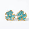 Green Gold Plated Floral Enamel Stud Earrings For Women