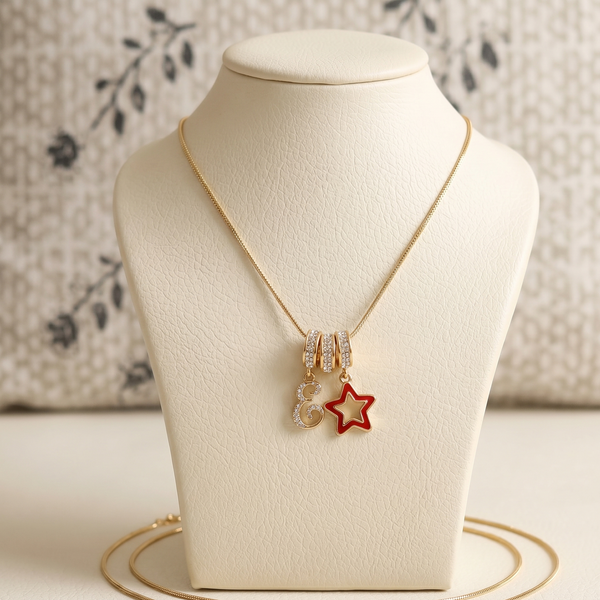 Gold Plated Initial E & Red Star Charm Necklace for Women – Anti-Tarnish Snake Chain Alphabet Pendant – Minimalist Waterproof Jewellery Gift for Girls
