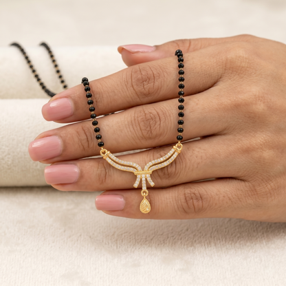 Modern Mangalsutra for Women - Gold Plated Diamond Pendant Black Bead Single Chain | Elegant Daily Wear and Festival Short Mangalsutra Necklace