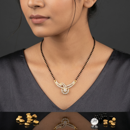 Gold-Plated Diamond-Studded Mangalsutra with Traditional Black Bead Chain for Women