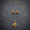 Gold Plated Necklace and Earrings Set for Women - Ethnic Pendant with Red Ruby Stone and Cubic Zirconia Accents - Traditional Jewellery Set for Weddings, Parties, and Festive Occasions